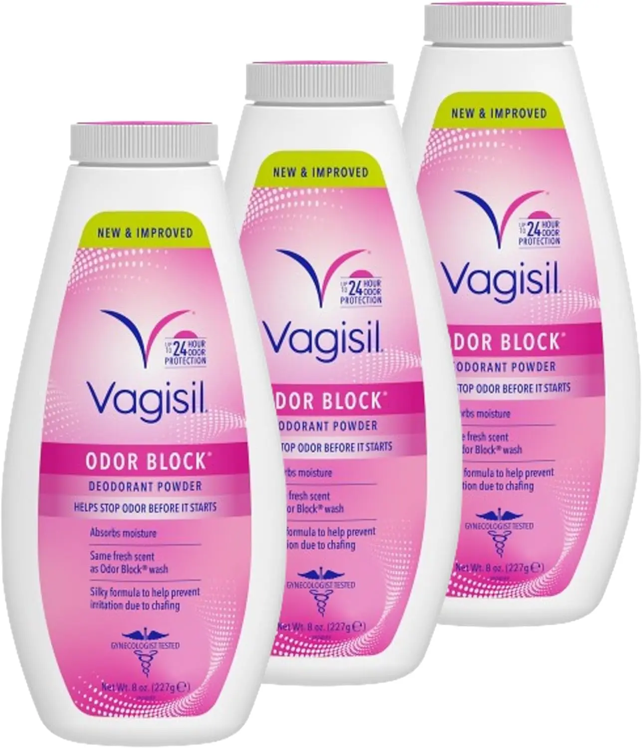 Vagisil Odor Block Deodorant Powder for Women, Helps to Prevents Chafing, Talc-Free, 8 Ounce (Pack of 3)