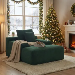WEKAX 66.1" Oversized Chaise Lounge Sofa Bed with 2 Cup Holders & Storage Pocket - Plush Corduroy Upholstered, No Assembly Cloud Couch for Living Room, Bedroom, or Reading Nook