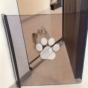 Retractable Pet Gate with Paw Print Design No Drill Pet Safety Net  Stair Barrier Easy to Install Sturdy and Pet Resistant