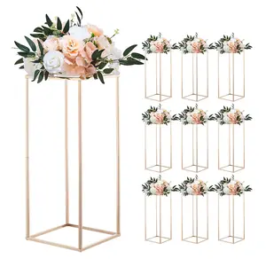 VEVOR Wedding Flower Stand, 10PCS 23.62-inch Column Flower Stand, Floral Stands with Acrylic Laminate, Gold Rectangular Floral Display Rack for Wedding, Party, Birthday, Home,  Gold Centerpiece Stands