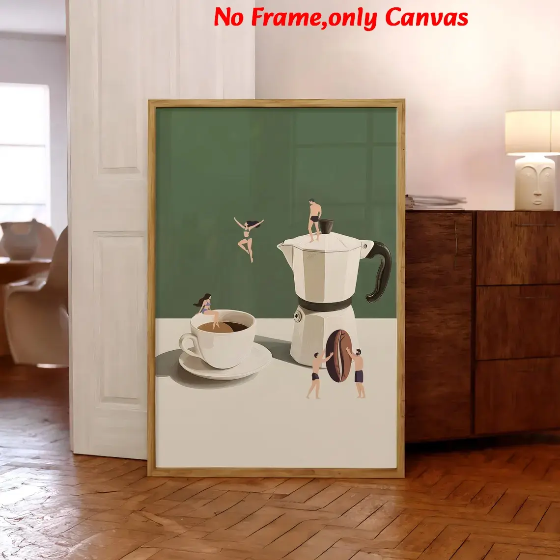 1 pc, wall art, vintage poster, coffee adventure print, coffee machine green painting, restaurant aesthetic, kitchen decor, apartment decor, Home Decor Products, housewarming gift, unframed, Canvas Wall Art