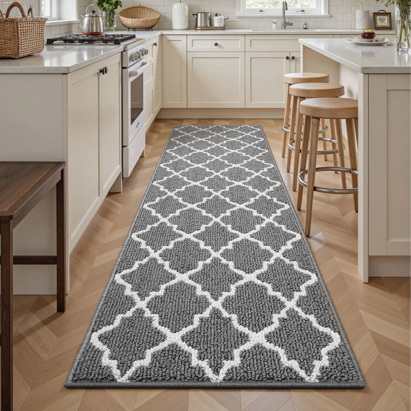 Washable Non Slip Runner Rug, Dirt Trapping Rubber Backing Carpet Runner for Entryway Hallway Kitchen Garage Laundry Room Floor Mat, Light Gray