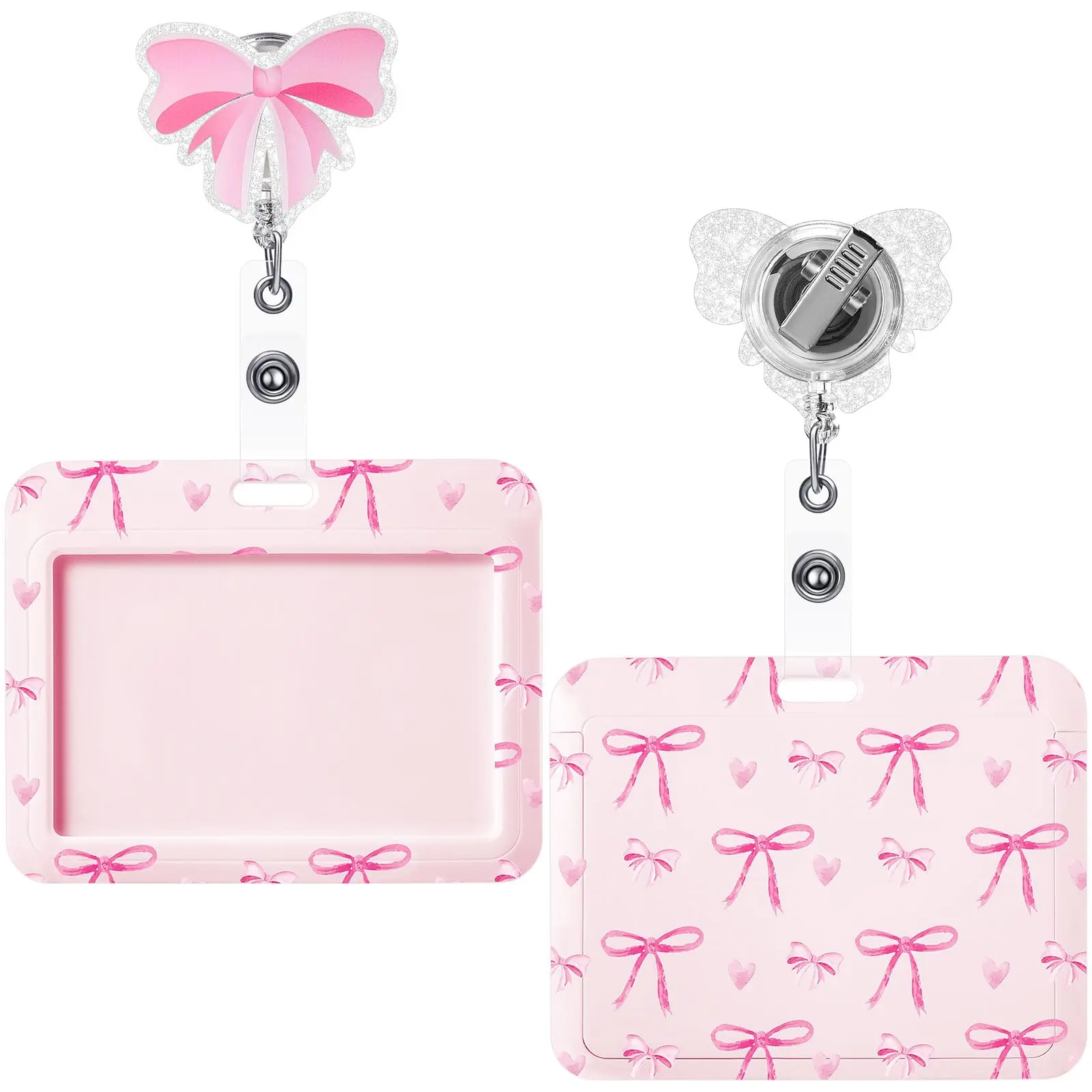 Gejoy Retractable ID Badge Holder Set - Cute Coquette Pink Bow Medical Badge Reel with Alligator Clip, 24" Extends, Blush Pink Aesthetic, Office/Medical Identification Supplies for Healthcare Pros, Back to School 2026 Nursing Students