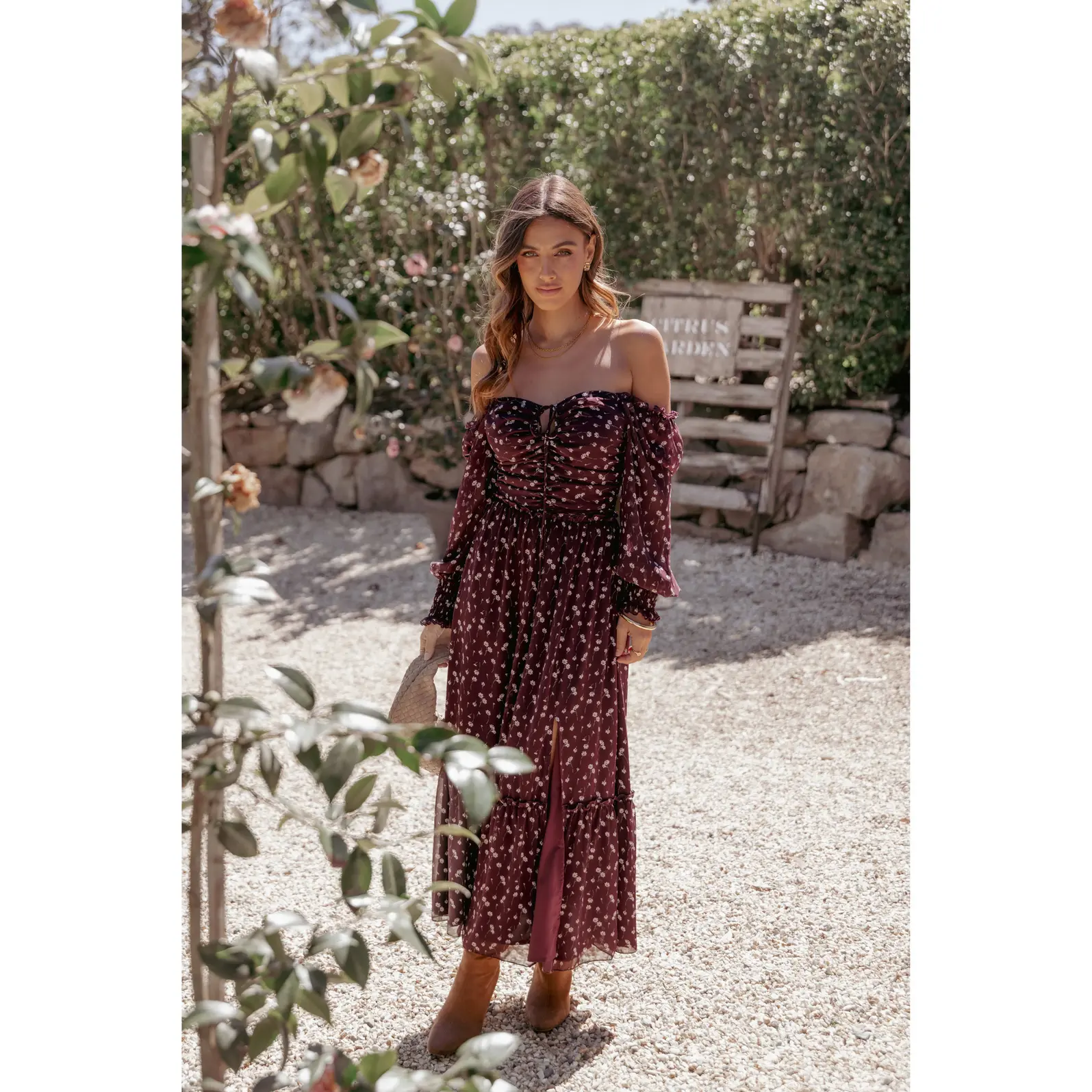 Keziah Long Sleeve Maxi Dress - Burgundy Floral