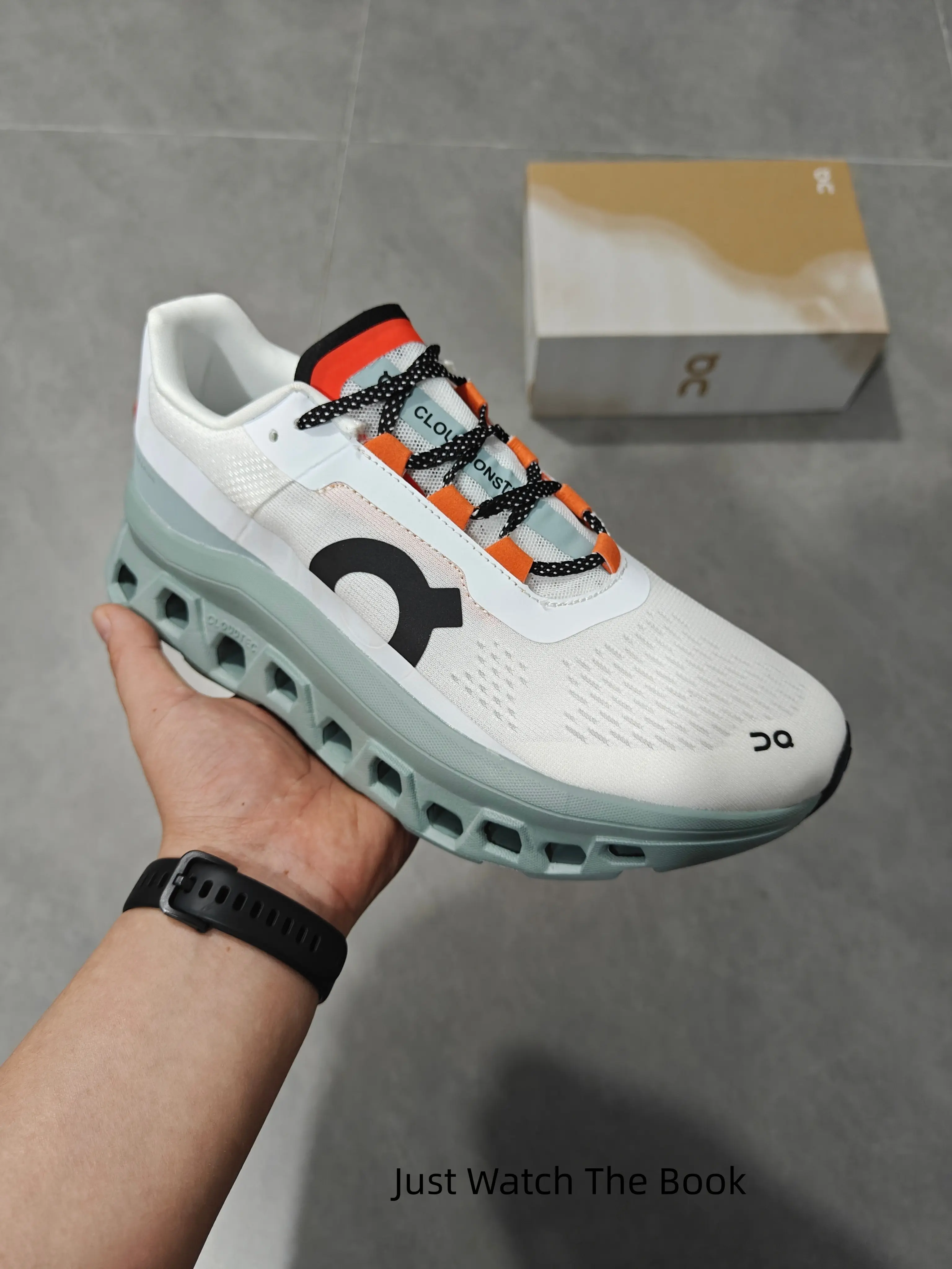 Fly Knit Mesh With Orange Accents Hollow Cushion Thick Sole Lightweight Breathable Outdoor Travel Running Sneakers