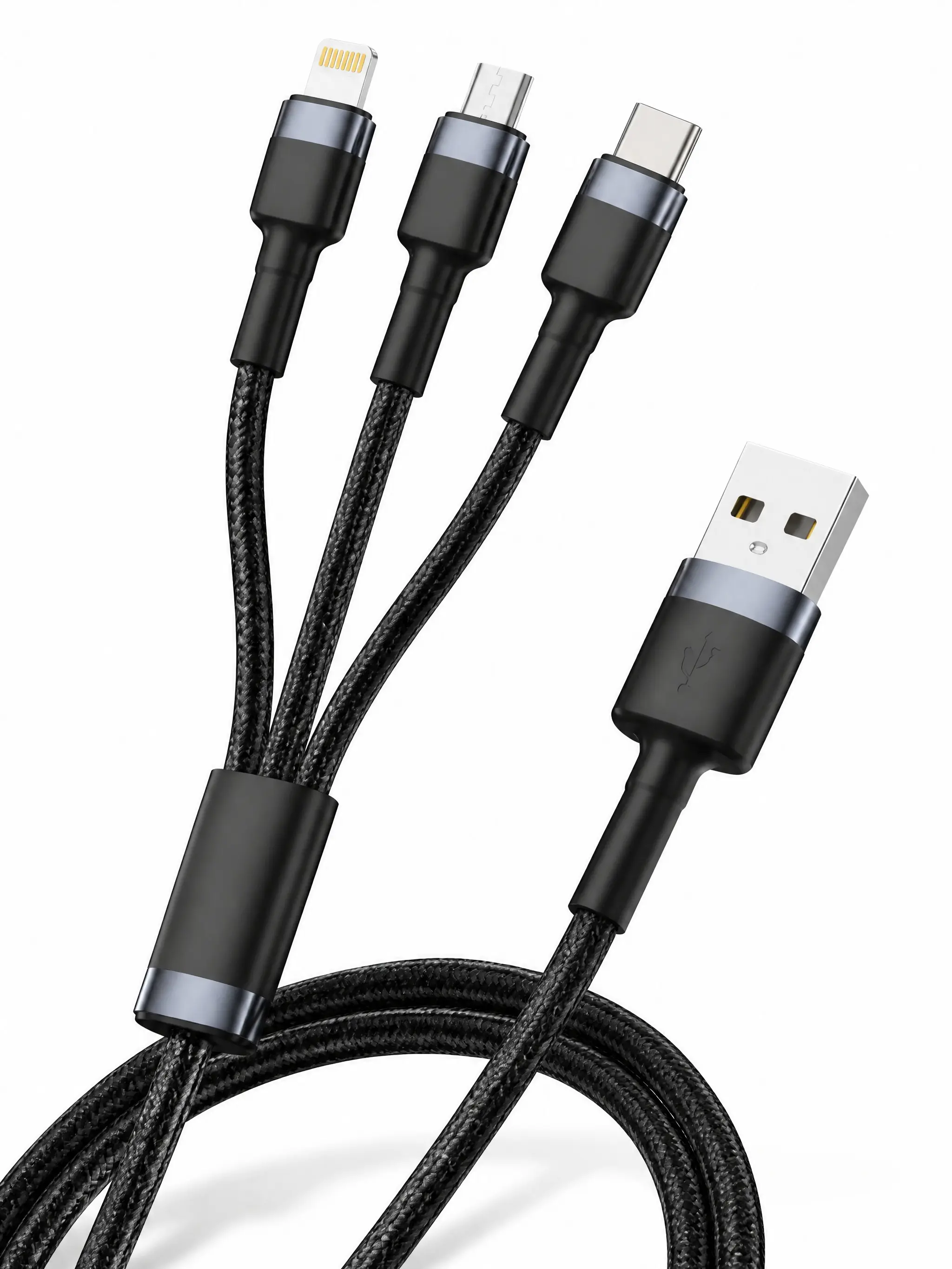 3 in 1 Charging Cable 100W Fast Charging Braided USB Cable for iPhone Samsung iPad, USB C Lightning Micro USB Multi Charger Cord
