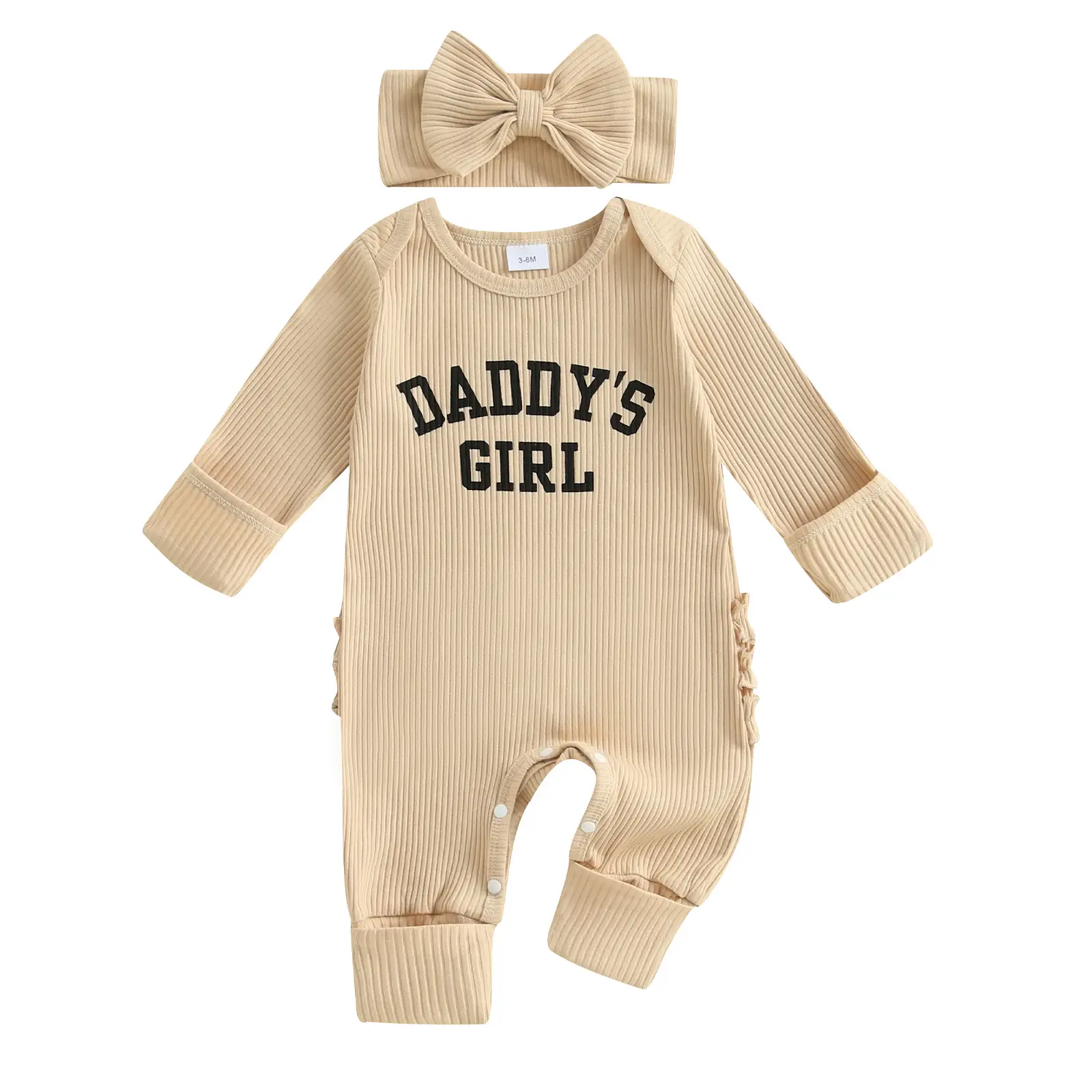 Newborn Baby Girl Romper Daddy's Girl Ruffle Long Sleeve Ripped Jumpsuit Headband Infant Fall Spring Clothes