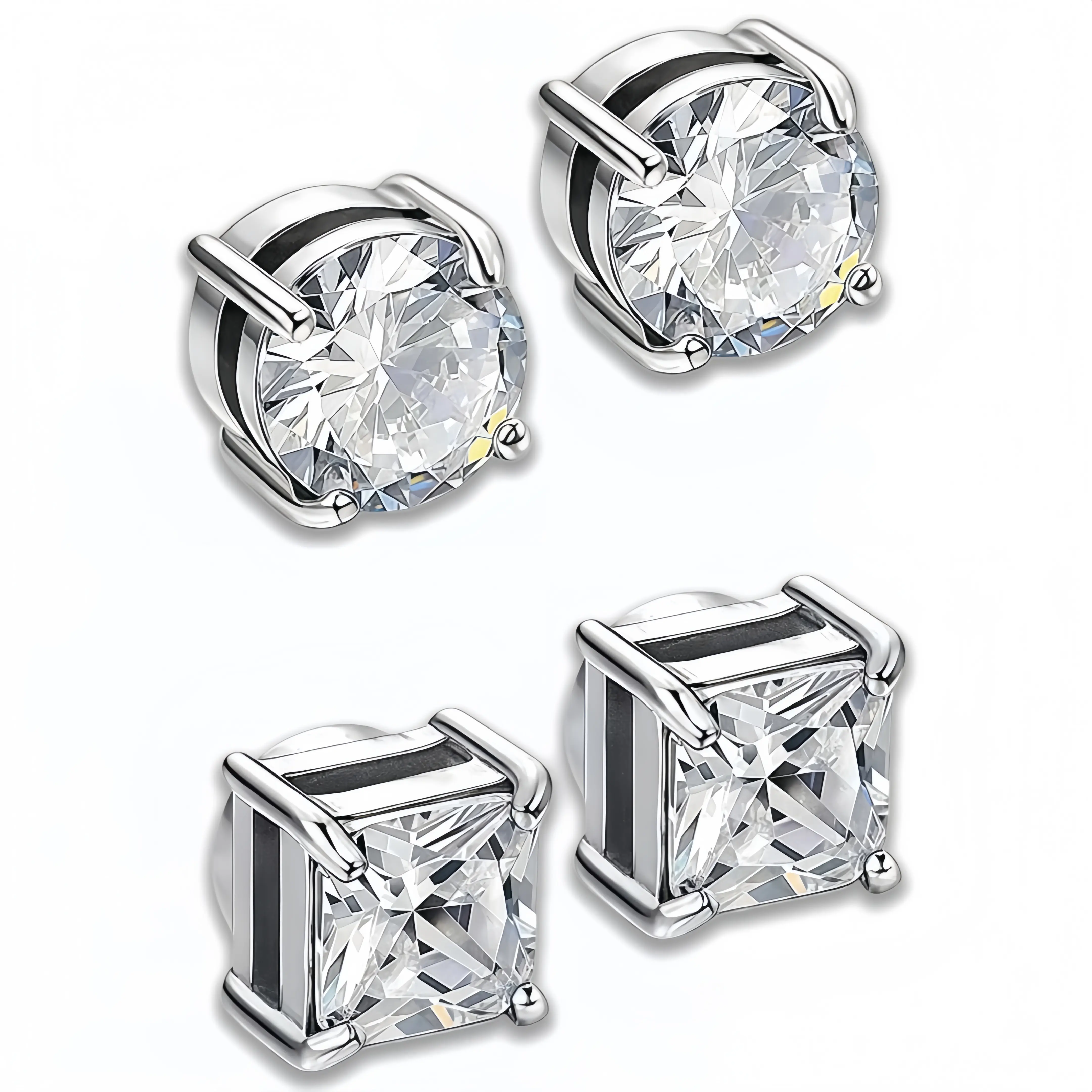 POMELO Unisex 316L stainless steel magnetic stud earrings featuring AAA+ cubic zirconia (CZ); non-piercing set (2 pairs, 6 mm). Hypoallergenic with enhanced magnetic strength and a minimalist style—perfect for those who prefer not to have pierced ears.