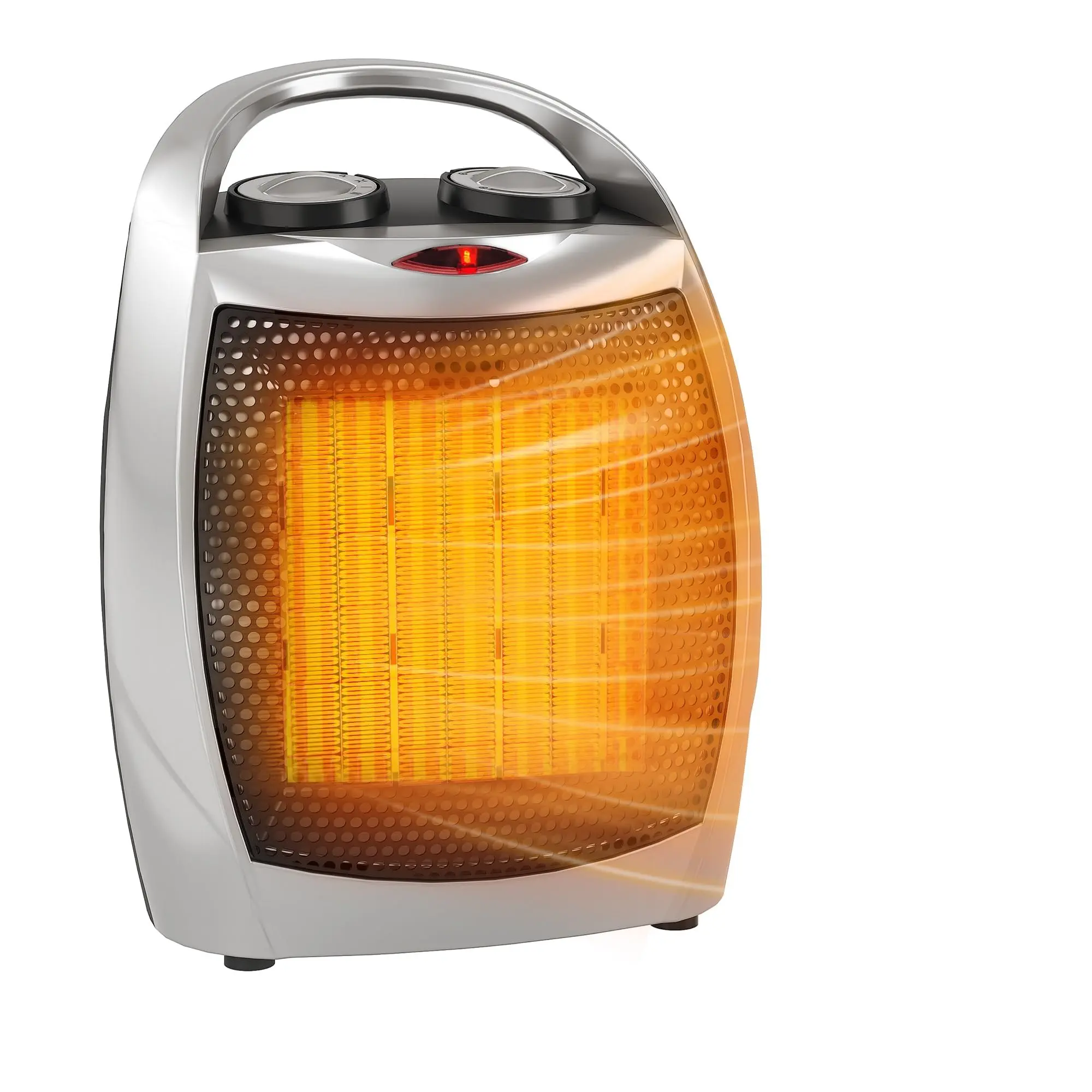 Gaomon Ceramic Greenhouse Heater - Home Appliances 1500W/750W Compact Portable Electric Heater with Handle, 2-Speed PTC Fast Heating, Adjustable Heating Temperature for Small Desks, Bedrooms (Silver, Silent)