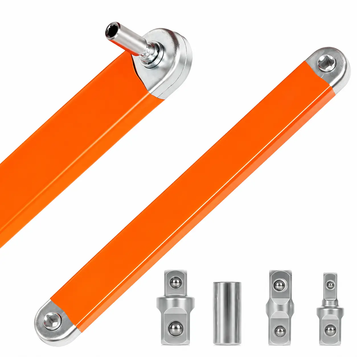 15 Inch Offset Extension Wrench, 3/8" Drive Ratchet Extender with 1/4", 3/8", 1/2" Adapters for Tight Spaces