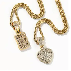 2 Pack Hip Hop Heart Necklace and Letter Necklace for Women, Diamond Necklace for Men