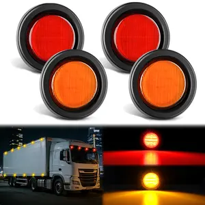 Nilight 2.5 in Round Waterproof Lights, 4PCS Red & Amber Flush Mount Marker Clearance Lights with Plug, Grommet & Pigtail, Hardwired DOT Compliant for 12V Trucks, Round Light