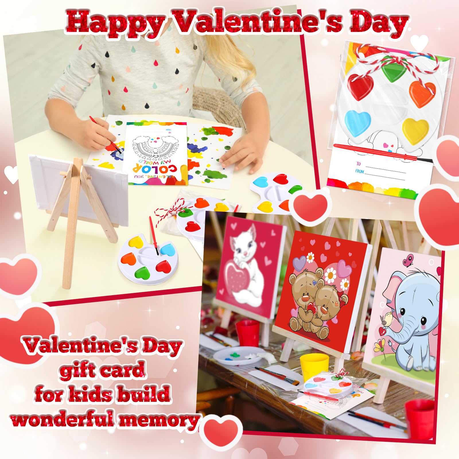 18/36 Pcs Mini Watercolor Paint Sets Valentines Day Gifts Bulk for Kids Valentines Cards Include watercolor Paint and Canvas Panel with Wooden Easel Brush Kit for School Classroom teacher students Holiday Gifts