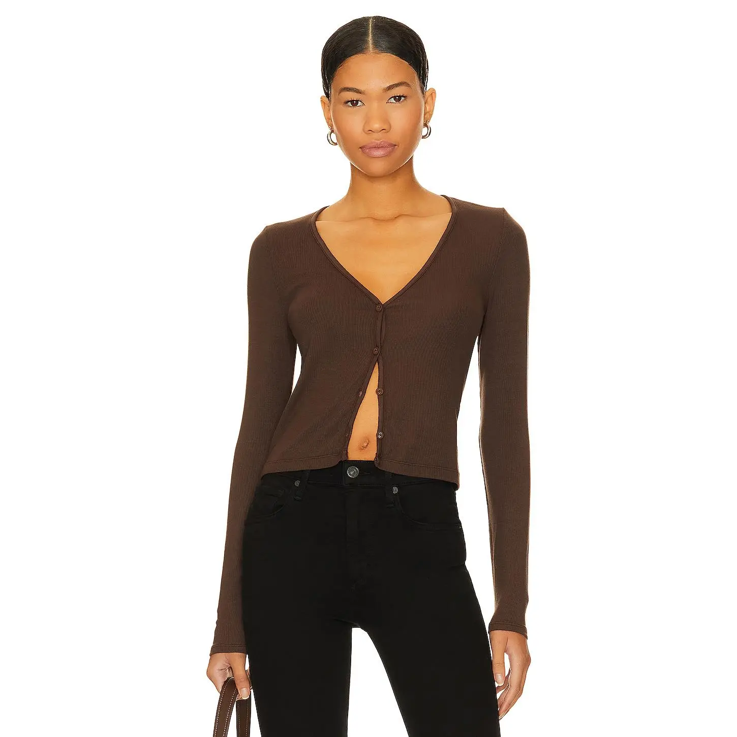 LA Made Sweet V Cardi in Mahogany