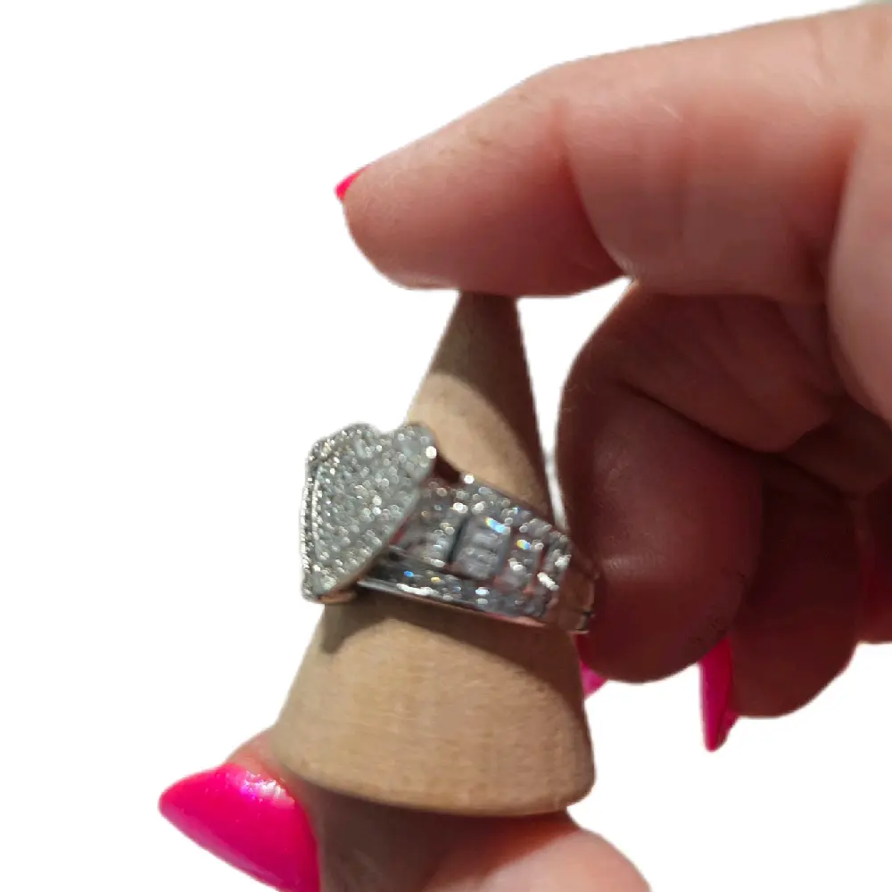 Silver-Plated Heart Ring with Clear Zirconia