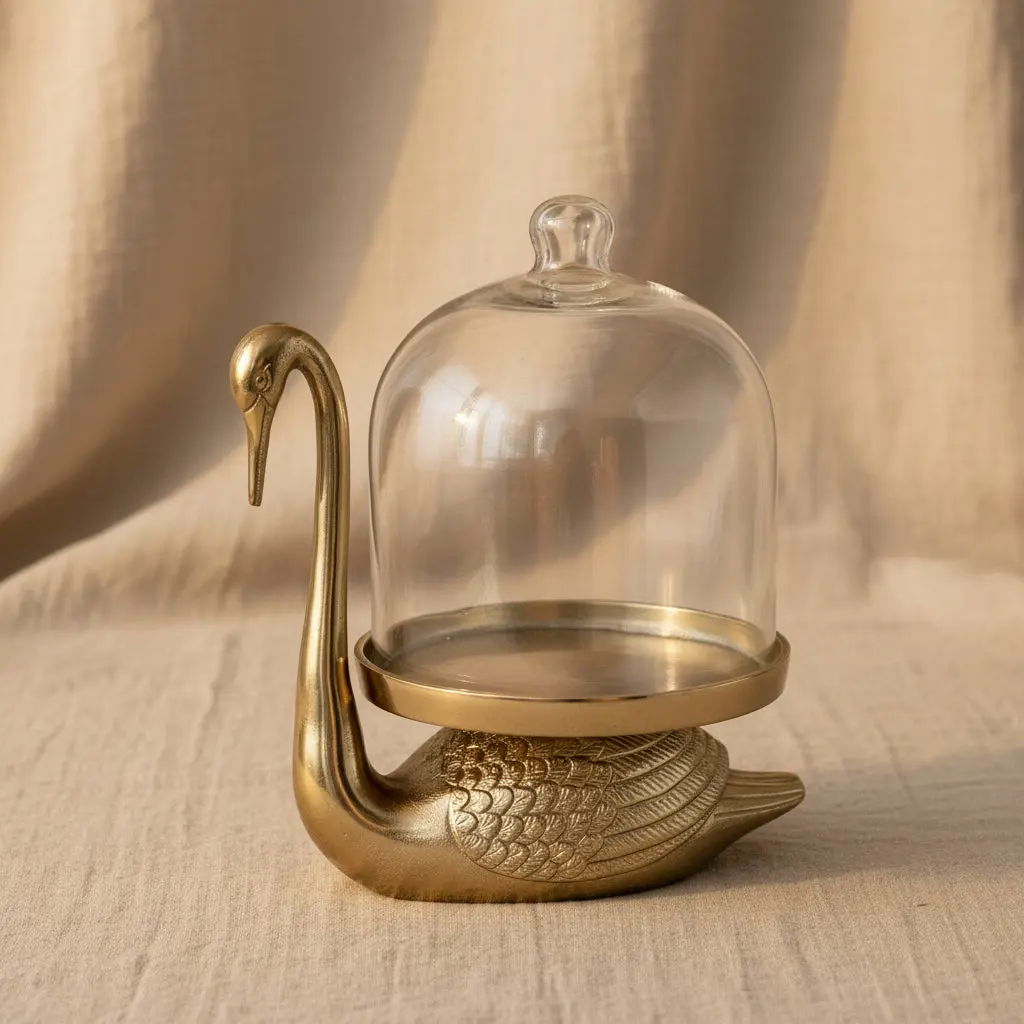 Pre Order(Sept) Aluminum Swan Shaped Tray with Glass Cloche