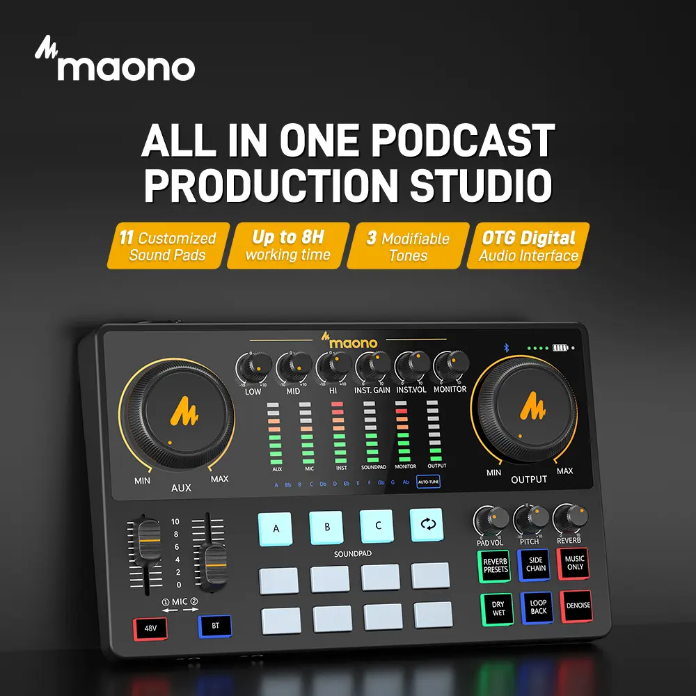MAONO USB Studio Mixer & Audio Interface Soundboard - Podcast Equipment Kit for Content Creators, XLR Microphone/Smartphone Compatible, Noise Reduction, Bluetooth, Button Controls, Adapter Cable, Manufacturer Warranty, Contentcreator,summerwins,father'sda