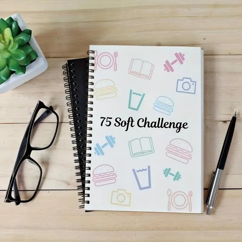 [75 Soft Challenge] Journal Planner, 75 Days Productivity & Efficiency Record Notebook, A4 Spiral Daily/Weekly/Monthly Planner Book, Office Stationery & Supplies, Holiday & Year-Round Essential
