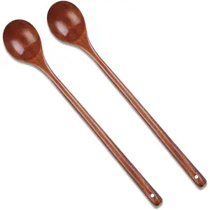 2 PCS 13 Inch Long Handle Wooden Cooking Spoons, Long Stirring Spoons Mixing Spoon Soup Mixing Kitchen Tools Wooden Utensils