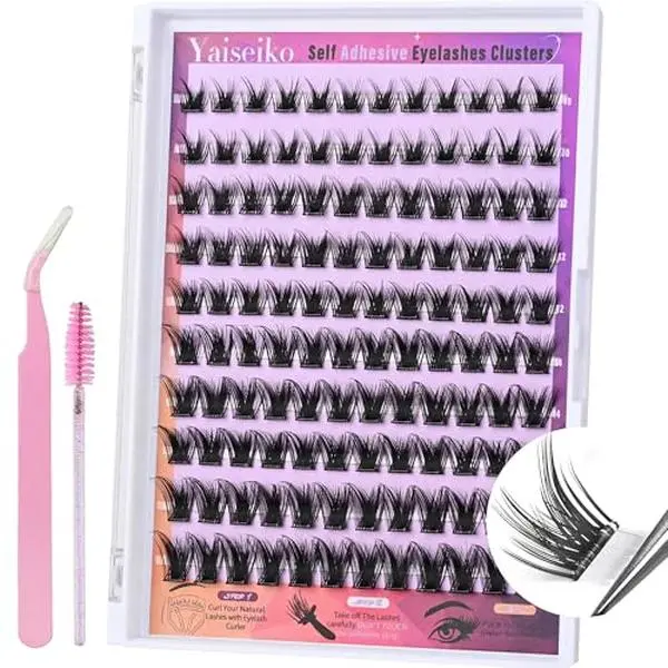 Self Adhesive Lash Clusters Natural Self Adhesive Lashes Clusters 120Pcs Press on Lashes No Glue Needed Wispy C Curly Individual Lashes Kit by Yaiseiko(10-16MM)