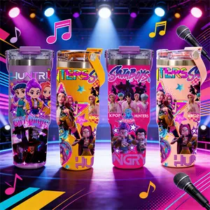 AuraCup 1pc 30oz KPop Demon Hunters Stainless Steel Tumbler, Kpop Demon Hunter X Gen-Z Cat Atmosphere, with Lid and Straw, Keep Hot 12H / Ice Drinks 24H, Great for Travel, Office, Unique Gift for music Lovers, KPop Demon Hunters, Fun Gift for Teens or Pop