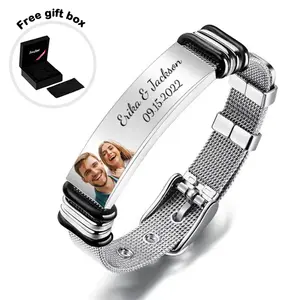 Custom Jewelry Men's Stainless Steel Love Bracelet Jewelry Personalizing Your Special Date for Anniversary Gift