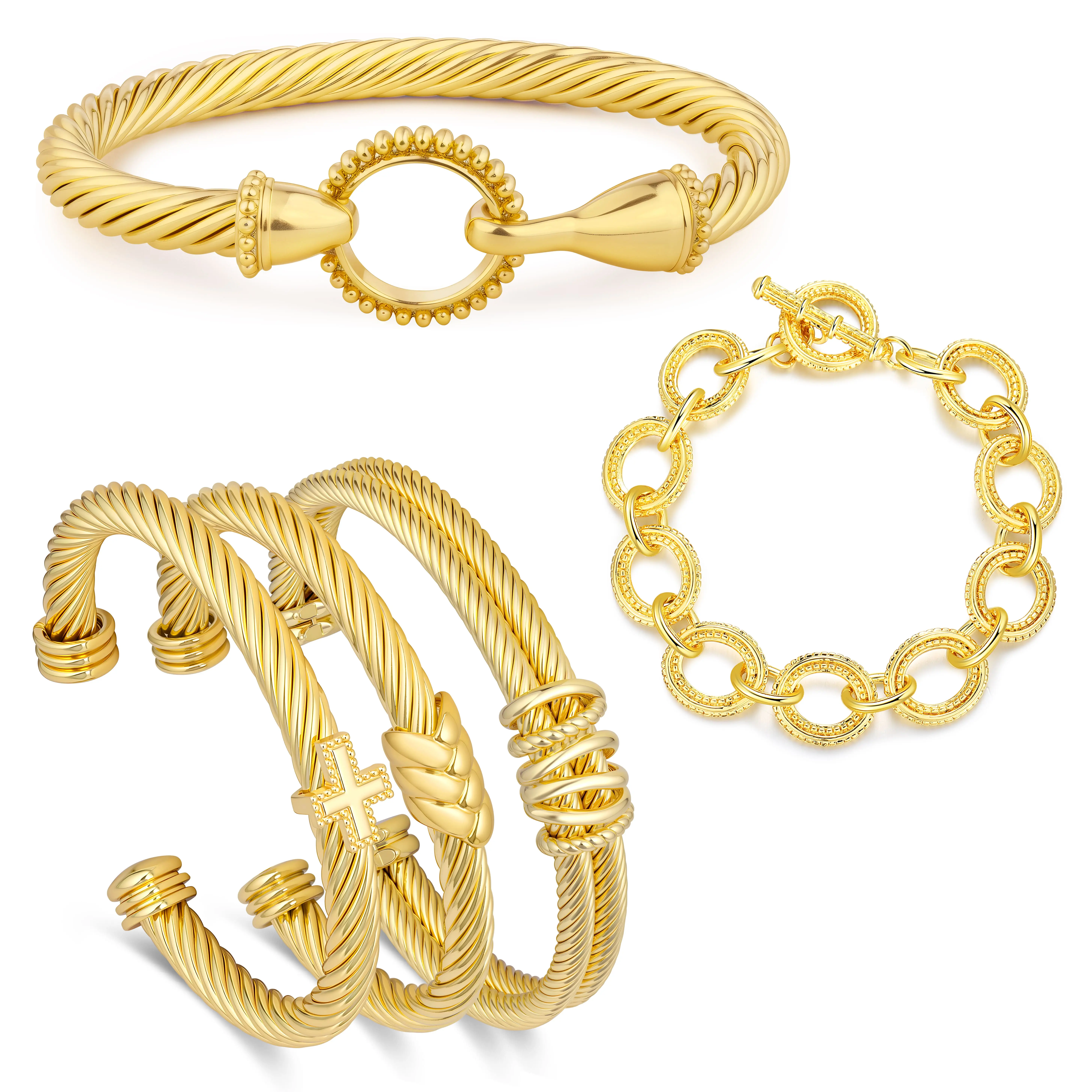 Aprilery Thick Adjustable Cable Wire Bracelet Set 5PCS – Nickel-Free, Lead-Free, Anti-Tarnish, Elegant Statement Jewelry for Sensitive Skin Perfect Mother's Day Gift tiktokshopbacktoschool