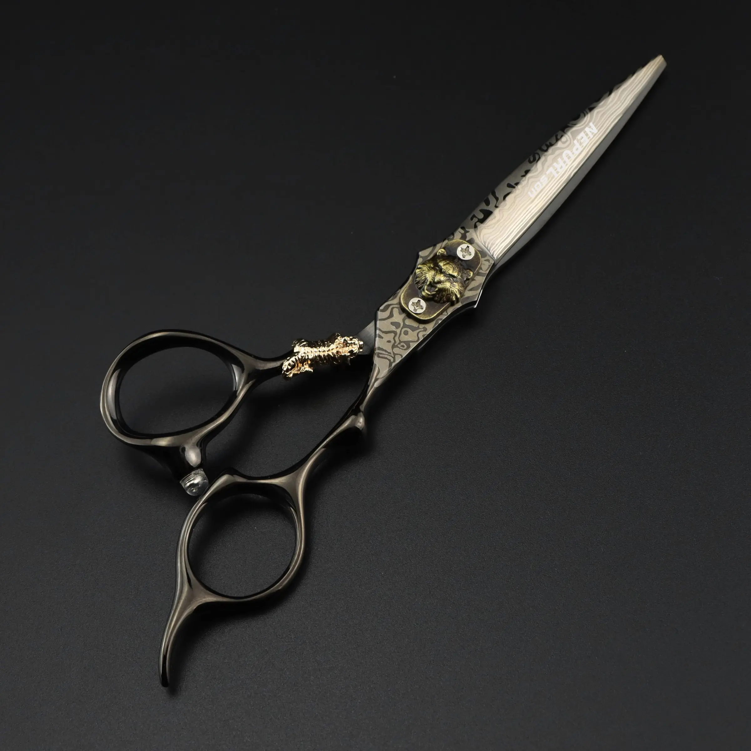 6.0 Inch Damascus Pattern High-End Hairdressing Scissors, 440C Stainless Steel, Cutting and Thinning Scissors, Precision Trimming Tool, Salon and Home Use, Barber Equipment, Diy Haircut, Styling Tools, Hair Cutter