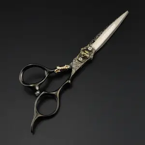 6.0 Inch Damascus Pattern High-End Hairdressing Scissors, 440C Stainless Steel, Cutting and Thinning Scissors, Salon and Home Use