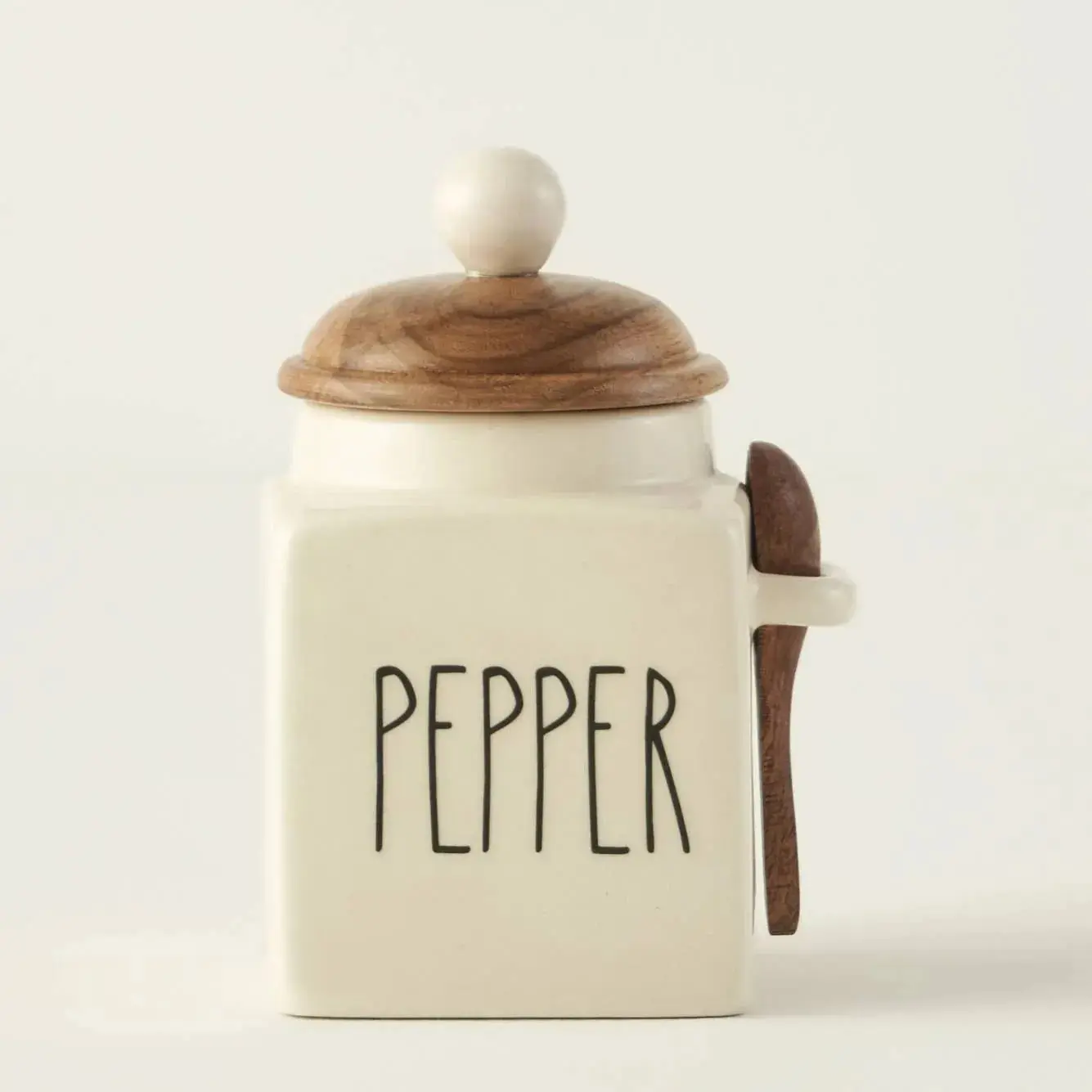 Pepper Ceramic Jar With Acacia Lid & Spoon