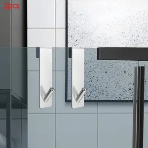 1pc, Over The Door Hook, Bathroom Frameless Glass Door Hook, Shower Door Hook, Towel Rack, Removable Stainless Steel Back Type Hanging Holder Hanger, Towel Hooks