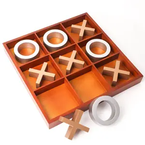 Classic Family Board Game, 14" Wooden Tic-Tac-Toe Game Set for Home Décor