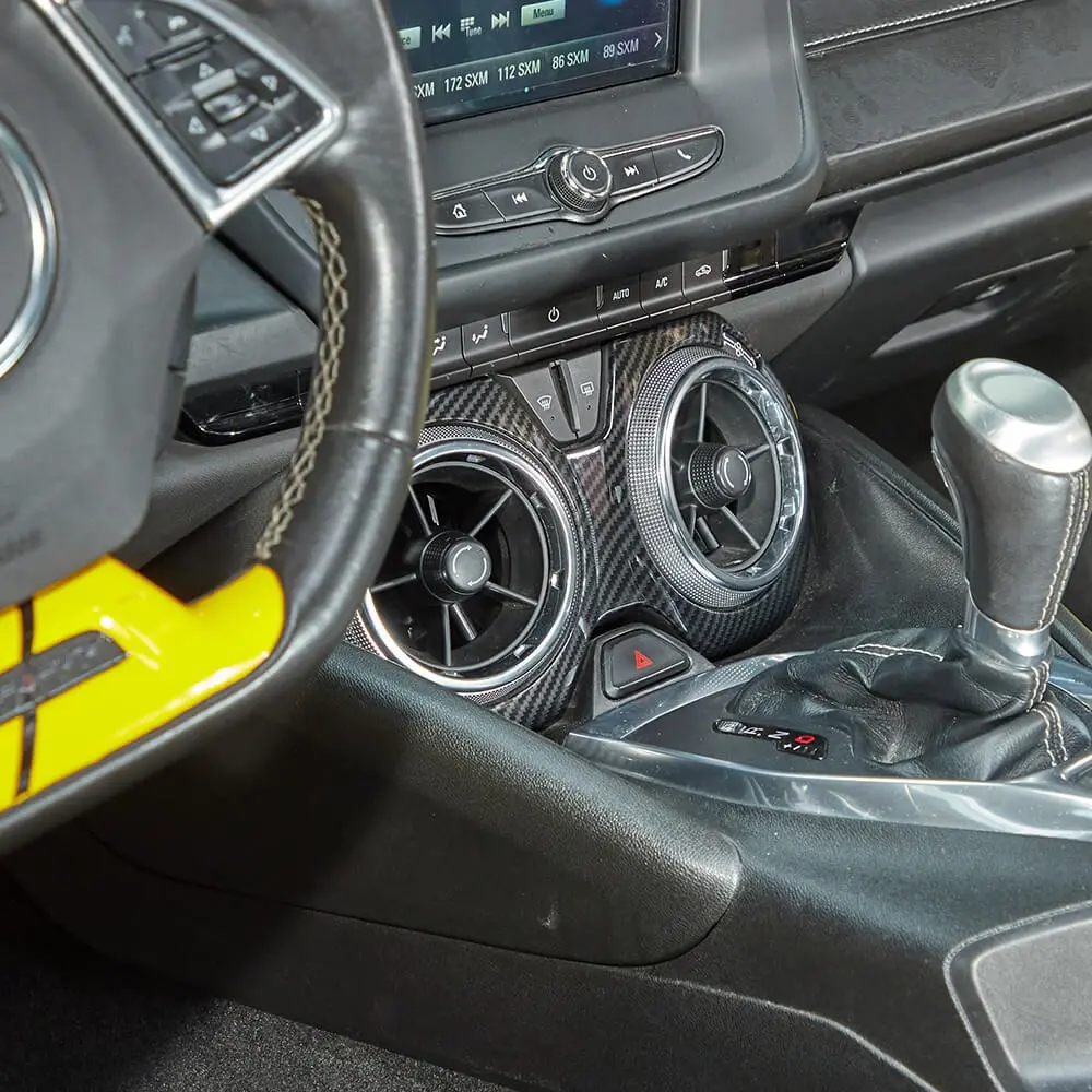 100% Brand New Plastic Custom Central Control Air Condition Panel Trim for Chevy/Chevrolet Camaro 2016+, Laser-Cut, Self-Adhesive Mount, Exact Fit, Precision Design, Durable Finish, Easy-Install Car Interior Decor Accessory