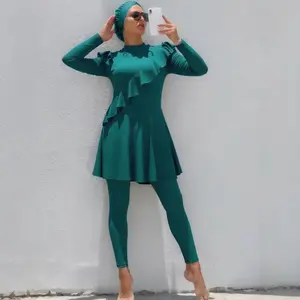 Muslim Swimwear Long Sleeve Swim Skirt Long Swim Pants Two-Piece Set Conservative Plus Size Burkini