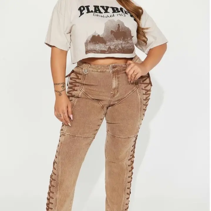 Y2K Women's Denim Pants with Side Tie Design, Casual Style, Versatile Fit, Ideal for Everyday Wear - Womenswear, Jean