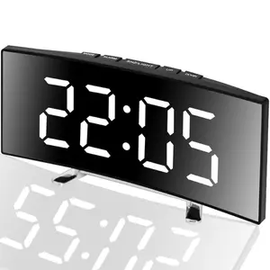 Creative Digital Alarm Clock, LED Curved Screen Mirror Surface, Adjustable Brightness, 12/24h Snooze, Ideal for Home Bedroom Office