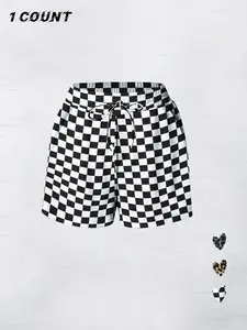 Women's Plaid & Leopard Print Drawstring Waist Shorts, Casual Comfy Shorts for Daily Wear, Ladies Bottoms for All Seasons, Casual Fashionable Shorts