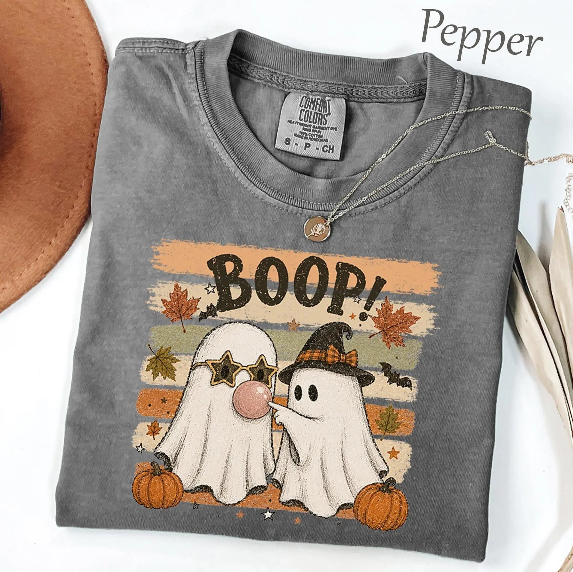 Comfort Colors Boop Ghost Bubblegum Shirt, Halloween Ghost Pumpkin T-Shirt, Spooky Season Shirt, Funny Halloween Tee, Witch Hat Retro Fall