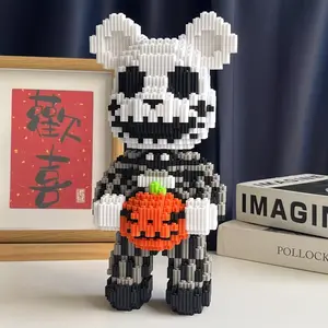 Christmas Skull Bear 3D Puzzle Building Blocks Decoration, Bookshelf Home Office Cabinet Decor, Party Living Room TV Stand Display, Building Block Model