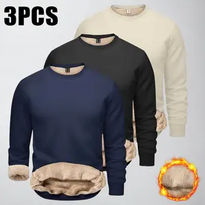 Men's warm fleece pullover sweater, available in multiple colors - 100% polyester, long sleeves, round neck, suitable for comfortable wear in autumn/winter, fleece sports shirt