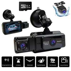Joysync S15 1080p 3-Channel Car Dashcam for Front and Rear, FHD Car Dashcam with Front, Rear and Interior/Rear Cameras, including 32GB Card, Loop Recording, HDR, Night Vision, G-Sensor and Parking Monitoring
