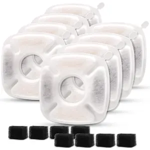 8PCS Pet Fountain Filters Replacement, Compatible with 95Oz/2.8L Dog & Cat Water Fountain, 8 Carbon + 8 Sponge Filters