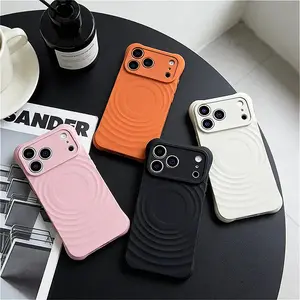 Minimalist Wave Ripple Texture Phone Case Built-in Magnetic Ring for MagSafe Wireless Charging Compatible Series Simple Color Combination Phone Case with iPhone 17 Pro Max 16 Pro Max 15 Pro 14 13