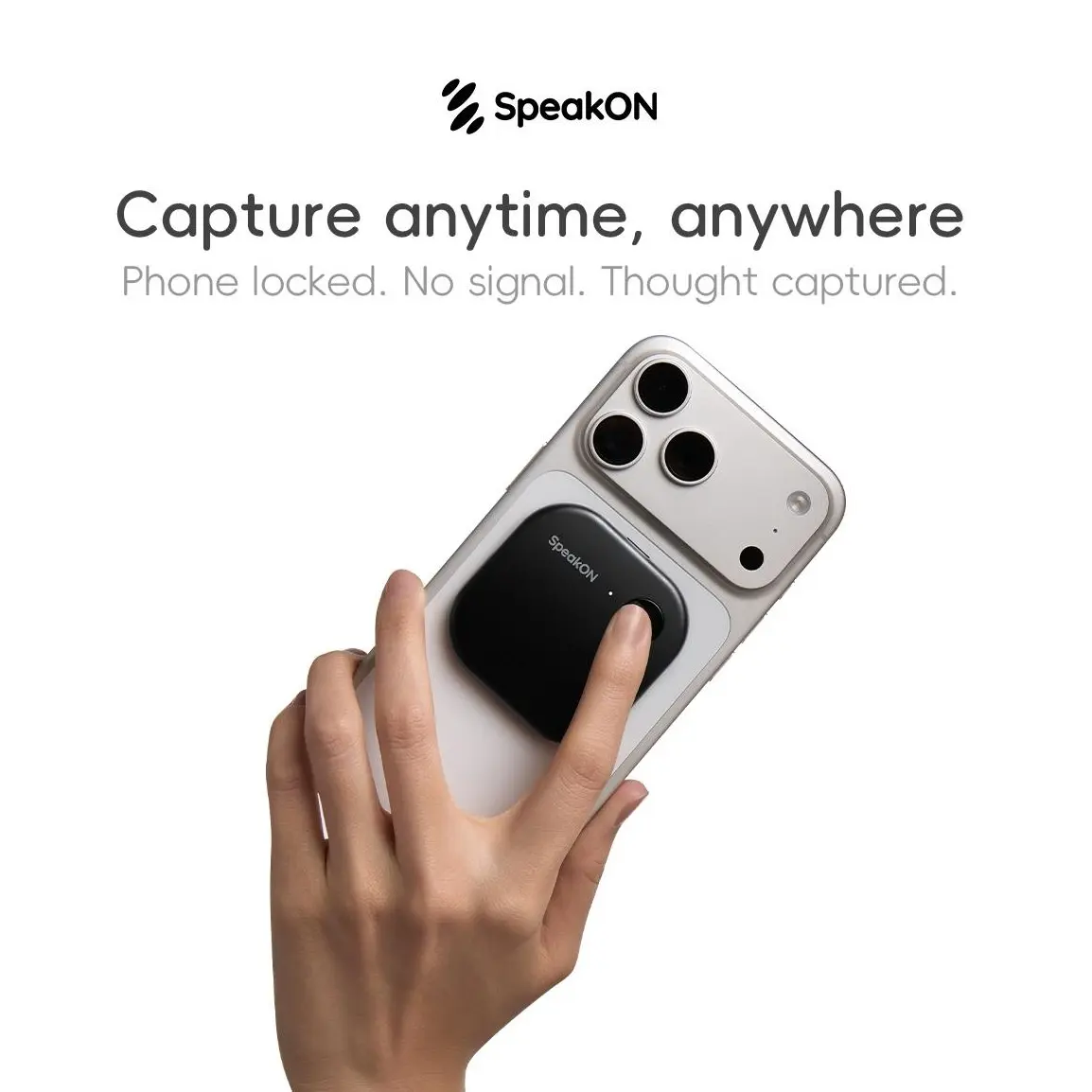 SpeakON Magnetic Portable Voice Recorder - 1-Tap Physical Button for Spontaneous Speech Capture, Transcription, Auto Summary, Multi-Language Translation, Polished Voice Note Rewrites in Multiple Tones, Ideal Gift