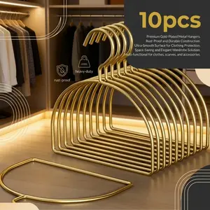 Premium Gold-Plated Metal Hangers, 10pcs Set, Rust-Proof Heavy-Duty Closet Organizers with Ultra-Smooth Surface, Space-Saving Elegant Hangers for Clothes, Scarves and Wardrobe Storage