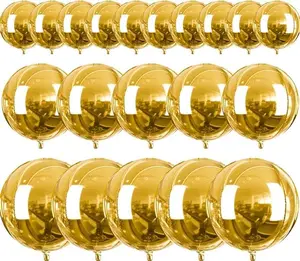 PartyWoo Shiny Metallic Gold Foil & Rubber Balloon Set, 20pcs Assorted Sizes (22in,15in,10in) – Large Round, 4D Inflatable Mirror Mylar Balloons for Graduation, Birthday Party Decorations
