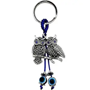 Turkish Evil Eye Keyring Night Owls Keychain - Good Luck Piece Blue Evil Eye Amulet Small Gifts Hypoallergenic Durable Stainless Steel Owl Shaped Pendant