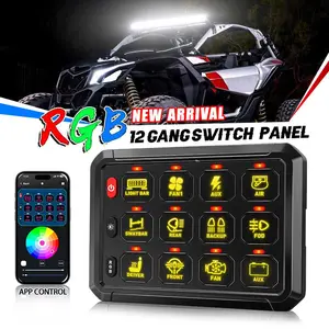 VASTFIRE 12-Gang RGB Switch Panel, 12V/24V Aluminum Waterproof Switch Box with Bluetooth App Control, 80A Circuit Breaker, 100A Relay, 140 Labels & Memory Mode for Off-Road Trucks, RV Lighting