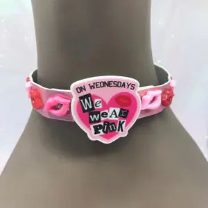 Mean Girls themed pink lips necklace kawaii y2k