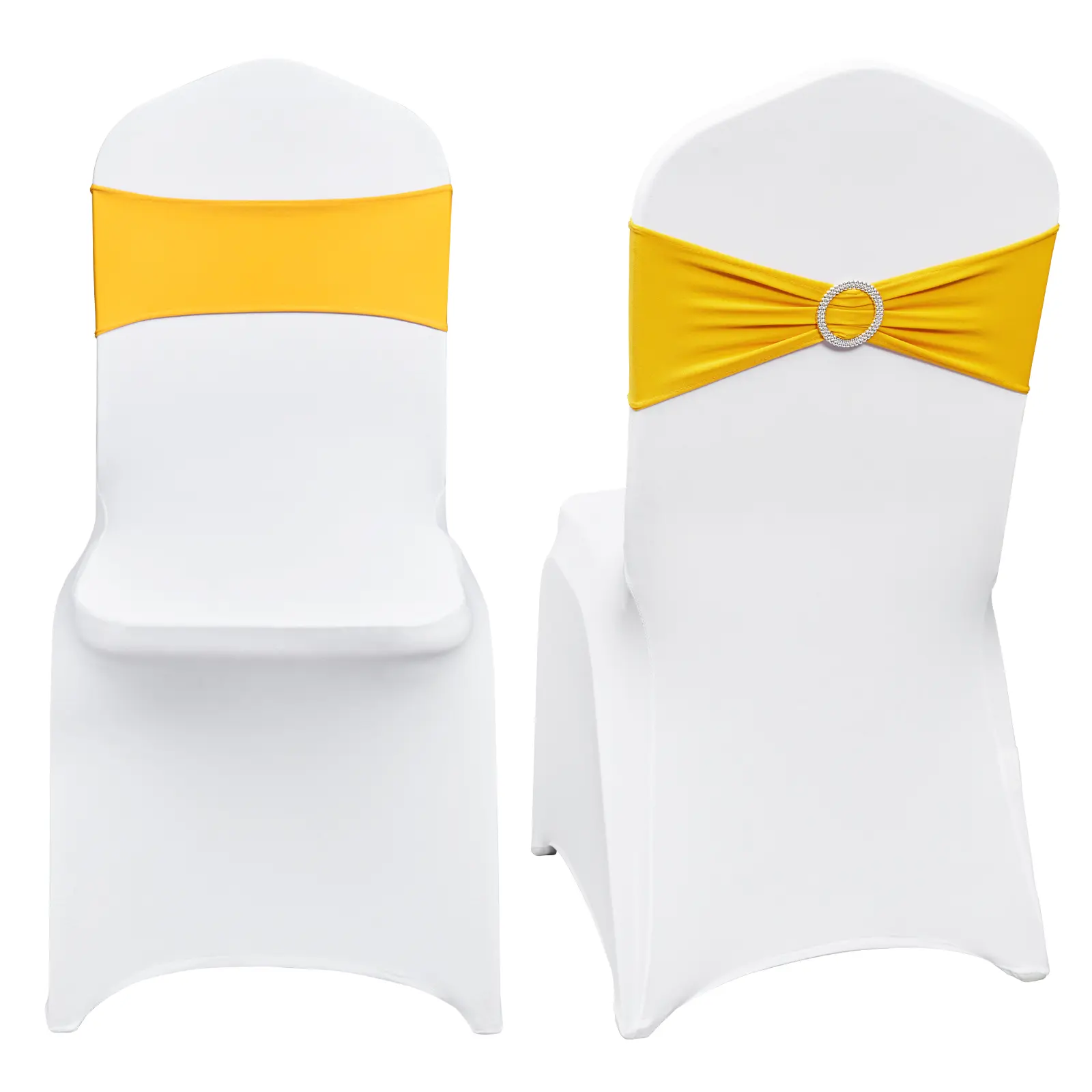 【Summerfinds】VEVOR Stretch Spandex Folding Chair Covers Universal Fitted Chair Cover with Chair SashesRemovable Washable Protective Slipcoversfor WeddingHolidayBanquetPartyDining (50 Set Gold & White)